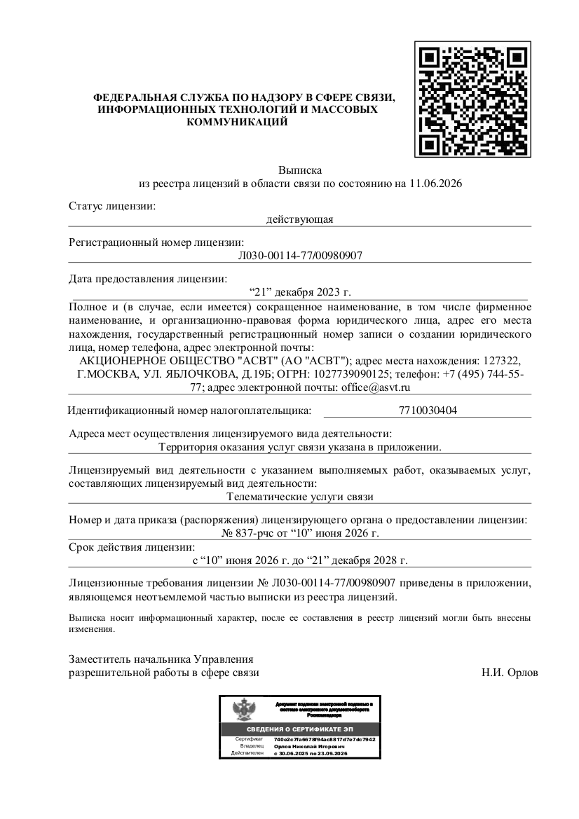 Лицензия на оказание телематических услуг связи